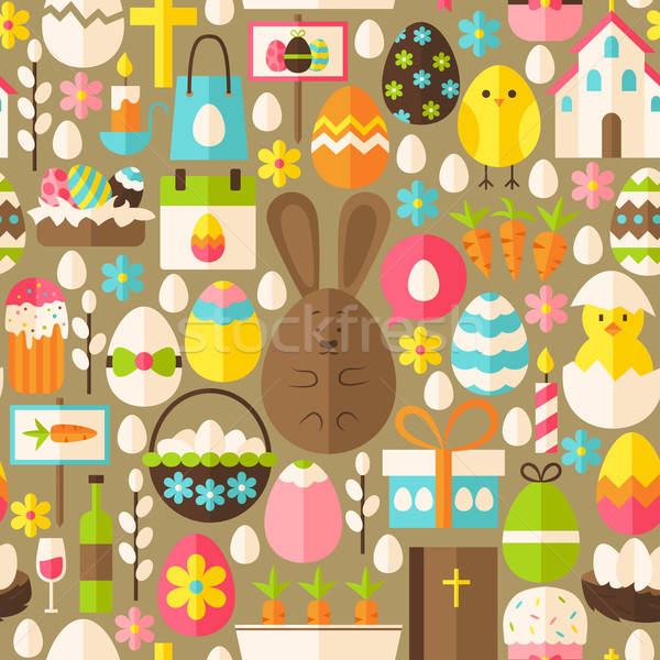 Happy Easter Holiday Vector Flat Light Brown Seamless Pattern Stock photo © Anna_leni