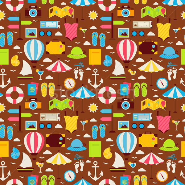 Flat Summer Travel Voyage Seamless Pattern Stock photo © Anna_leni