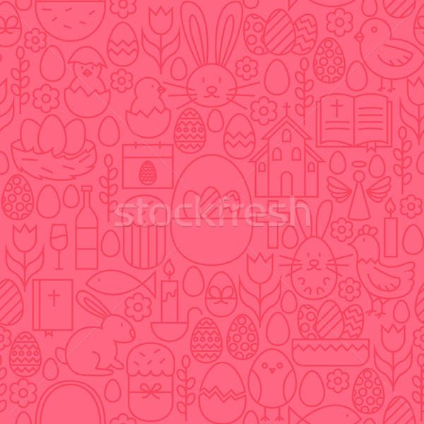 Stockfoto: Dun · lijn · vrolijk · pasen · naadloos · roze · patroon