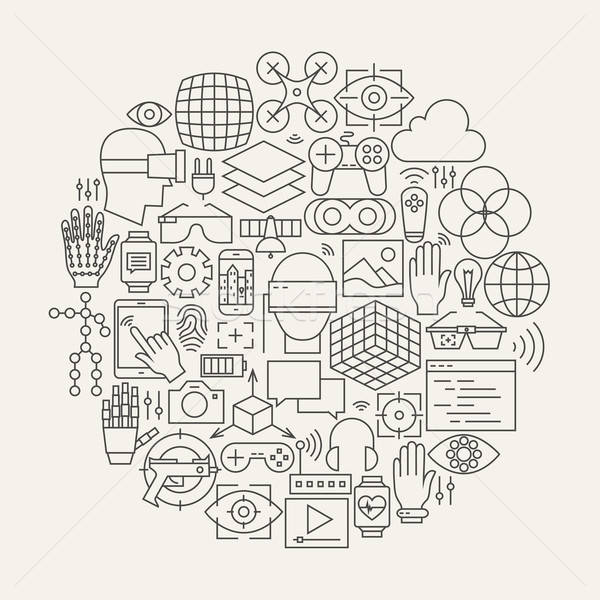 Virtual Reality Line Icons Set Circle Shape Stock photo © Anna_leni