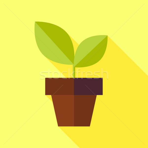 Flat Biology Nature Pot with Plant Illustration with long Shadow Stock photo © Anna_leni