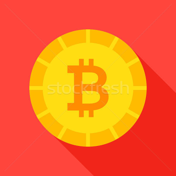 Goud bitcoin icon lang schaduw financiële Stockfoto © Anna_leni