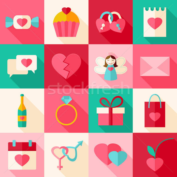 Valentine day flat style icon set with long shadow Stock photo © Anna_leni