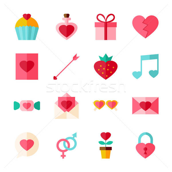 Valentine Day Flat Objects Set isolated over White Stock photo © Anna_leni