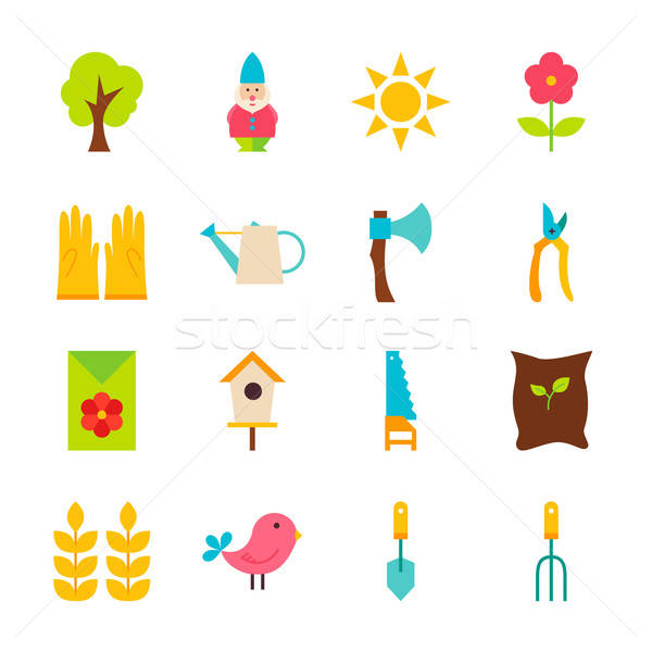 Gardening Tools Flat Objects Set isolated over White Stock photo © Anna_leni
