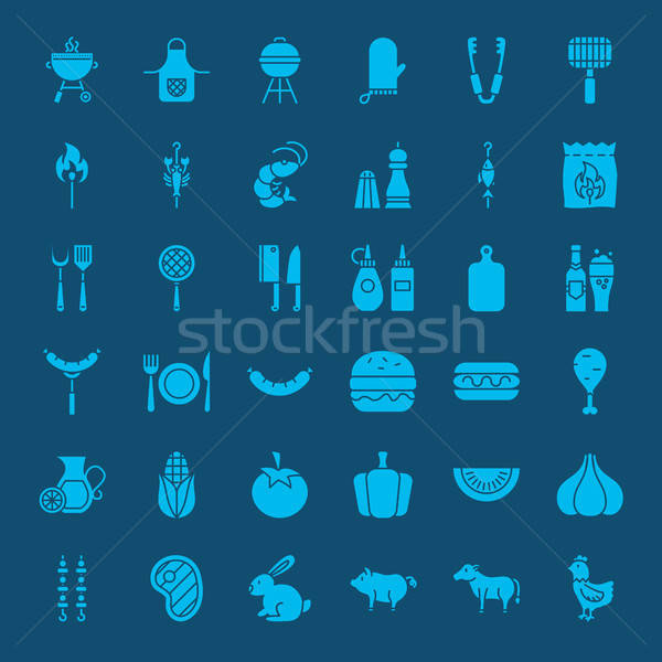 Barbecue solide web icons vector ingesteld partij Stockfoto © Anna_leni