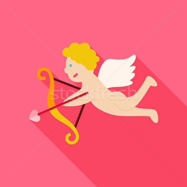 Flat Amour Cupid Boy with Bow and Love Arrow Icon Stock photo © Anna_leni