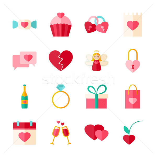 Stock photo: Valentines Day Flat Objects Set isolated over White