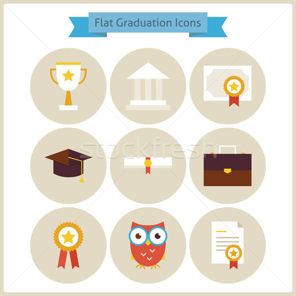 Flat School Graduation and Success Icons Set Stock photo © Anna_leni