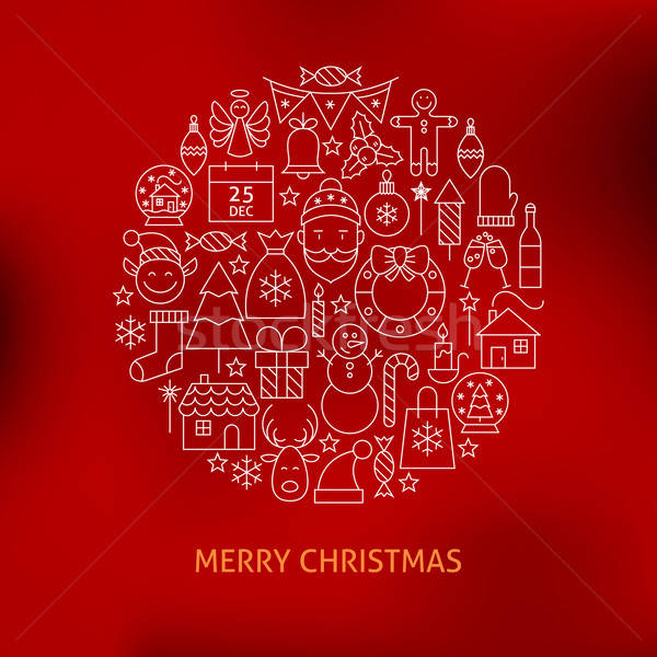 Thin Line Merry Christmas Holiday Icons Set Circle Shaped Concep Stock photo © Anna_leni