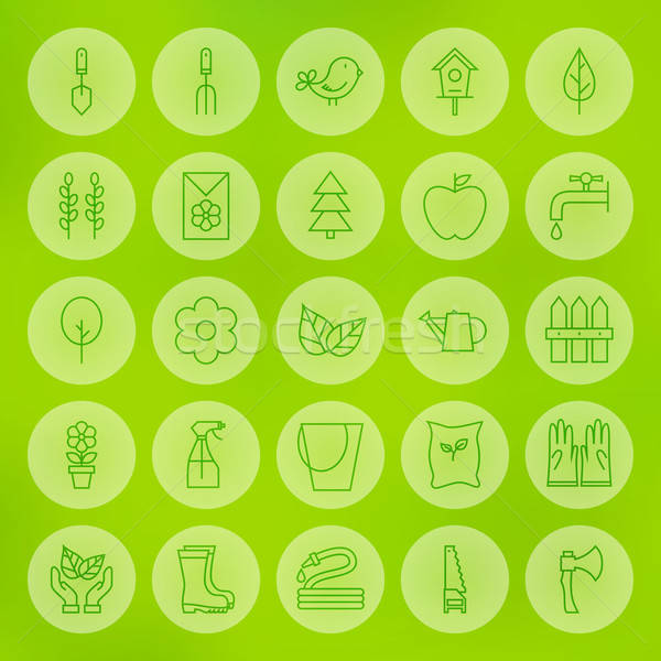 Line Circle Web Gardening and Flowers Icons Set Stock photo © Anna_leni