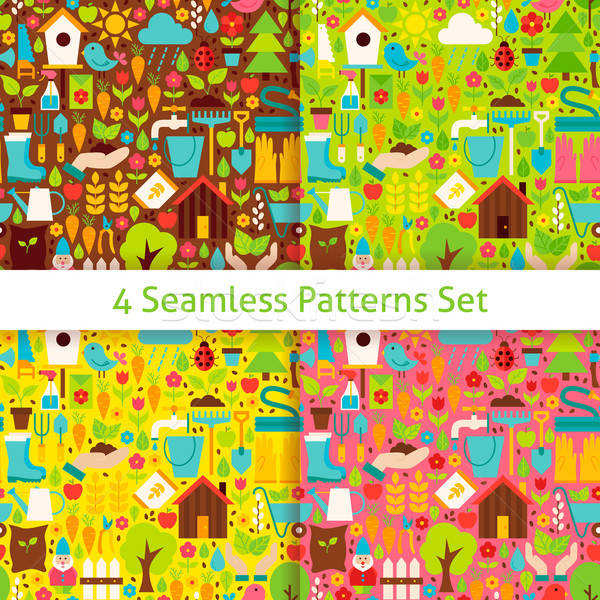 Four Flat Spring Garden Seamless Patterns Set Stock photo © Anna_leni