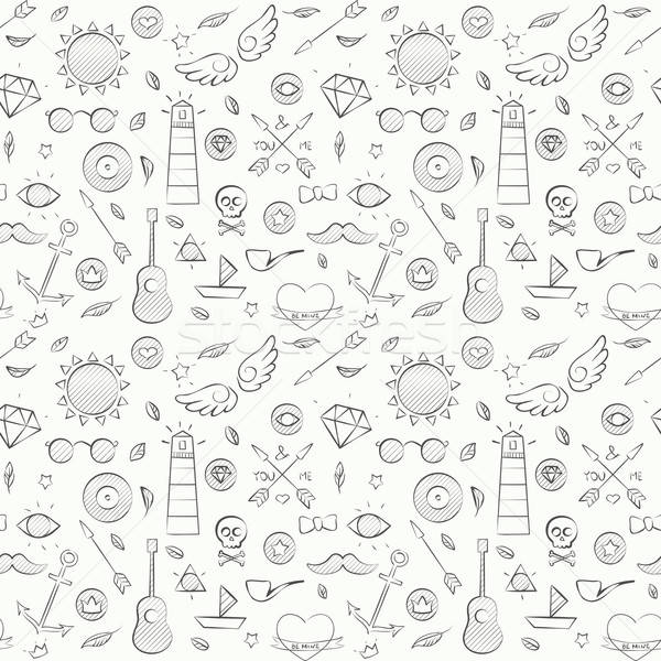 Sea hand drawn hipster seamless pattern over white Stock photo © Anna_leni