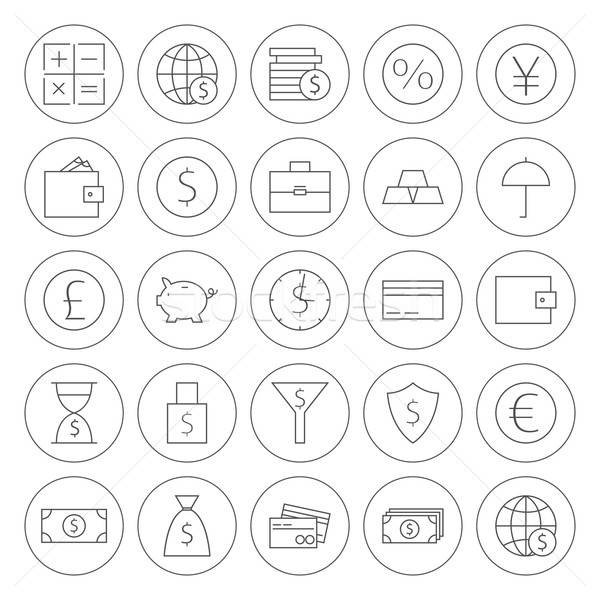 Line Circle Money Finance Banking Icons Set Stock photo © Anna_leni