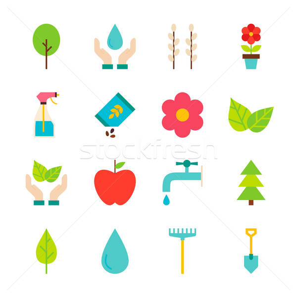 Spring Gardening Flat Objects Set isolated over White Stock photo © Anna_leni