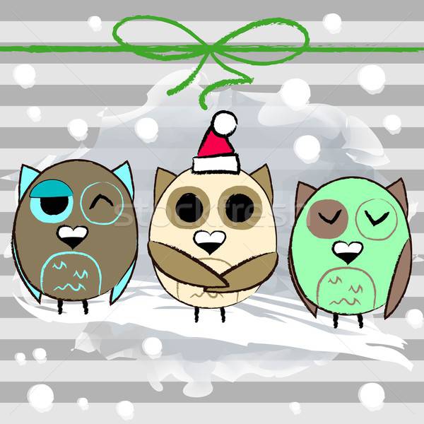 Christmas greeting card with owl and stripped background Stock photo © Anna_leni