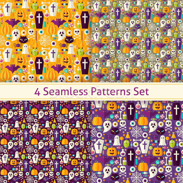 Four Vector Flat Seamless Trick or Treat Halloween Party Pattern Stock photo © Anna_leni
