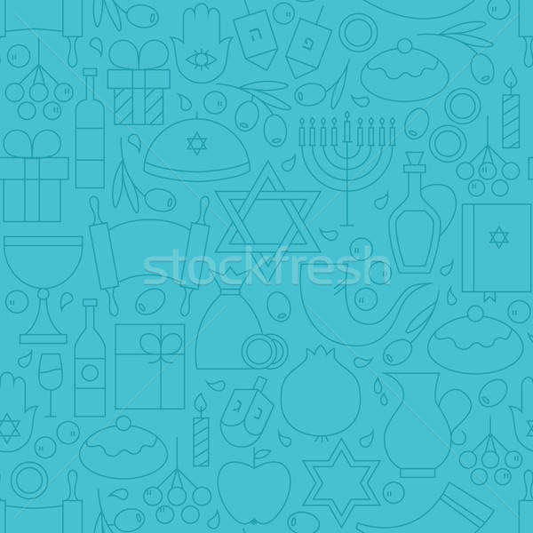 Thin Line Holiday Happy Hanukkah Blue Seamless Pattern Stock photo © Anna_leni