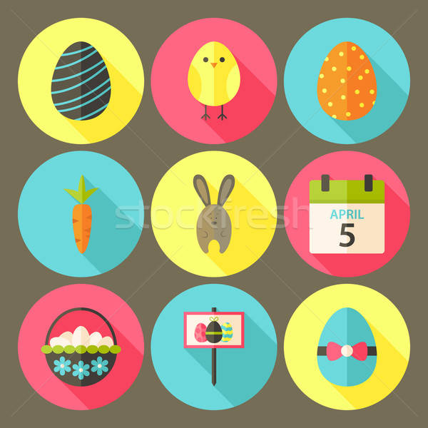 Easter flat styled circle icon set 6 with long shadow Stock photo © Anna_leni