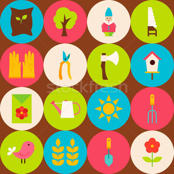 Vector Brown Flat Spring Garden Seamless Pattern with Circles Stock photo © Anna_leni