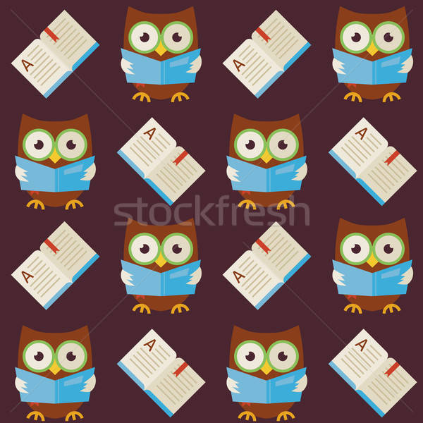 Flat Vector Seamless Pattern Wisdom Owl Reading Book Stock photo © Anna_leni