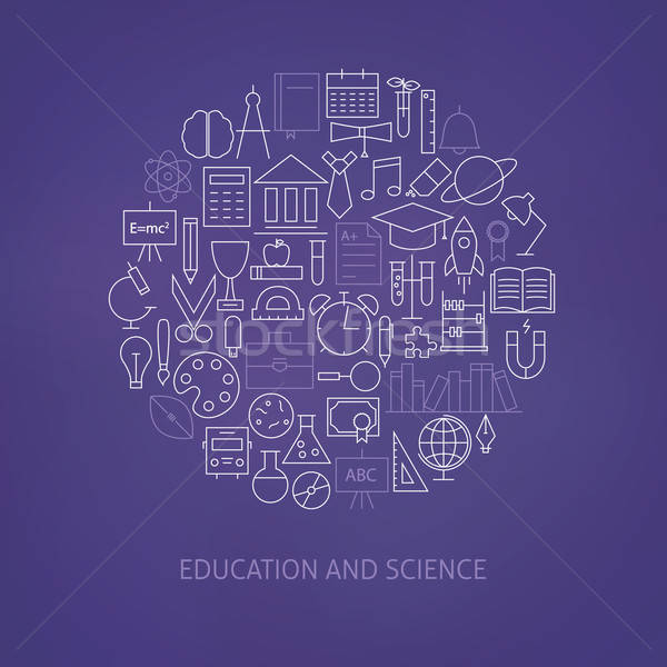 Thin Line Education Science School Icons Set Circle Shaped Conce Stock photo © Anna_leni