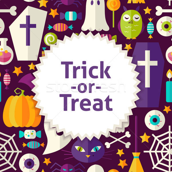 Flat Vector Pattern Halloween Trick or Treat Background Stock photo © Anna_leni