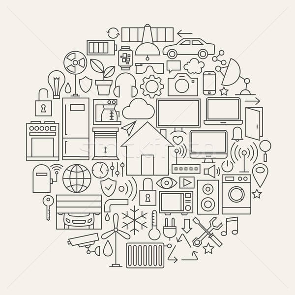 Stock photo: Technology House Line Icons Set Circle Shape