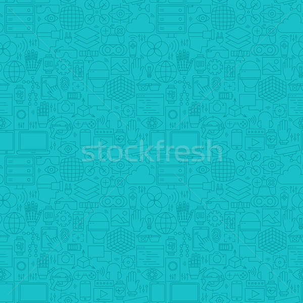 Thin Line Augmented Reality Mint Blue Seamless Pattern Stock photo © Anna_leni