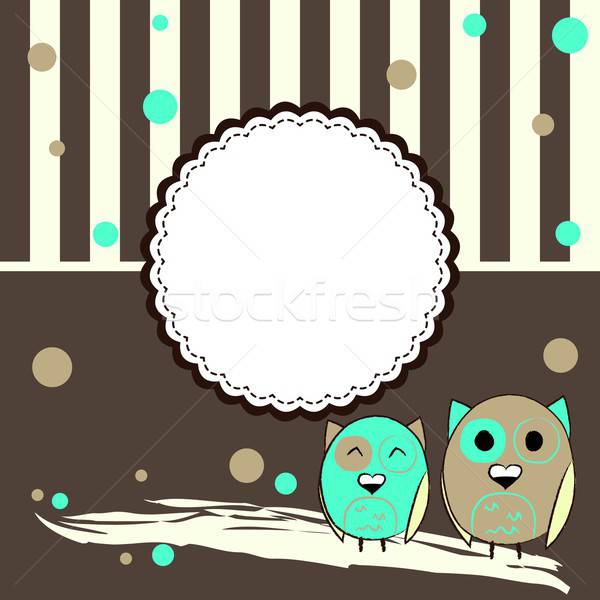 Postcard template with circles and two owls Stock photo © Anna_leni