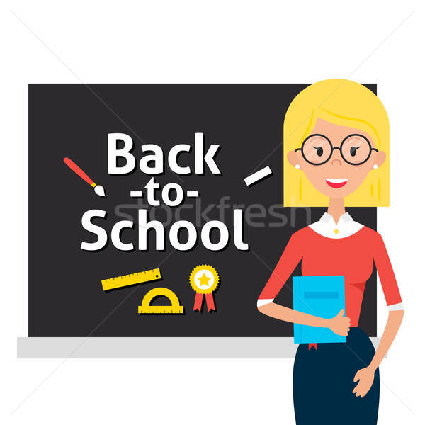 Teacher with Glasses and Book and Back to School Blackboard Stock photo © Anna_leni