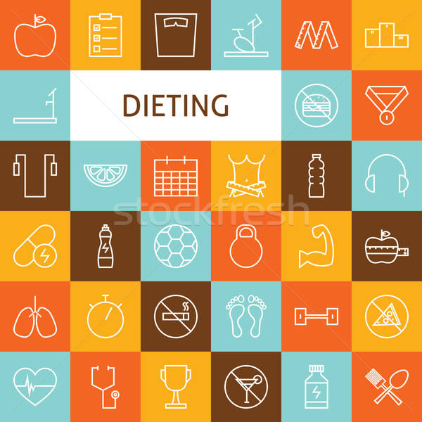 Vector Flat Line Art Modern Sport and Dieting Icons Set Stock photo © Anna_leni