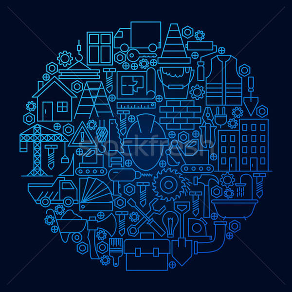 Budowy line ikona kółko budynku wyposażenie Zdjęcia stock © Anna_leni