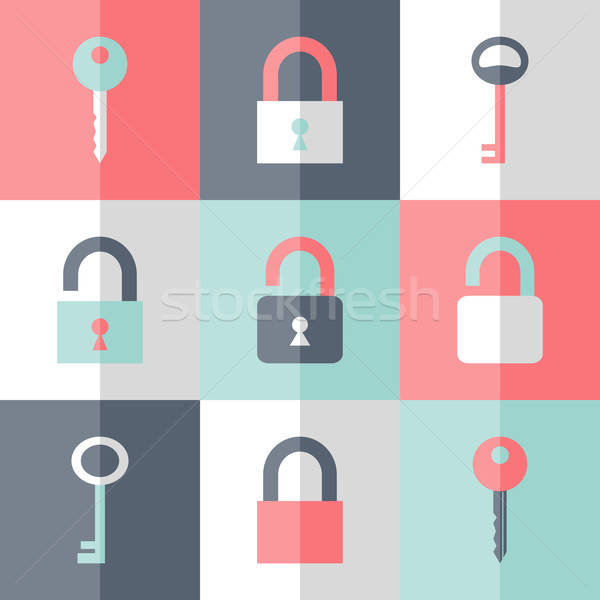 Lakat kulcs ikon gyűjtemény üzlet biztonság felirat Stock fotó © Anna_leni