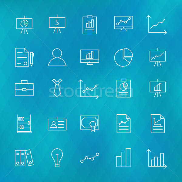 Stock photo: Business Chart Graph and Finance Line Icons Set over Polygonal B