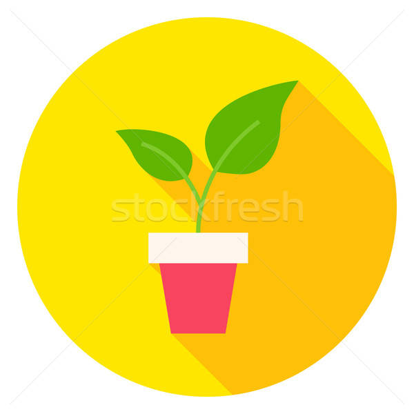 Stock photo: Plant in Flower Pot Circle Icon