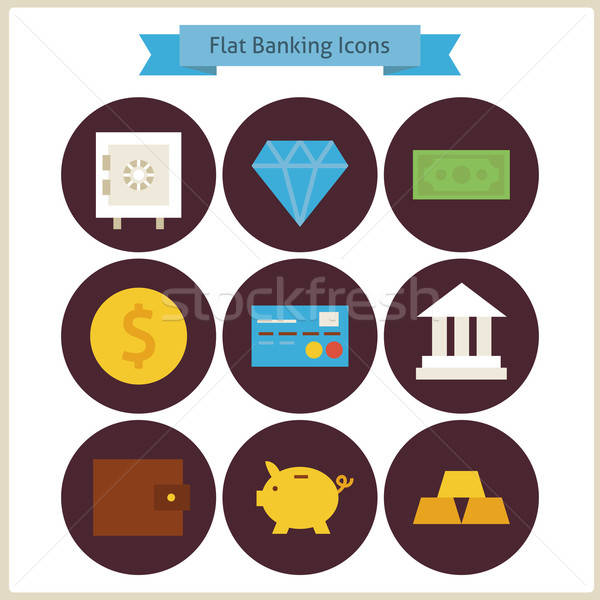 Stock fotó: Pénzügy · bankügylet · ikon · szett · gyűjtemény · pénzügyi · színes