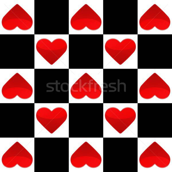 Seamless texture with chess board and small red hearts Stock photo © Anna_leni