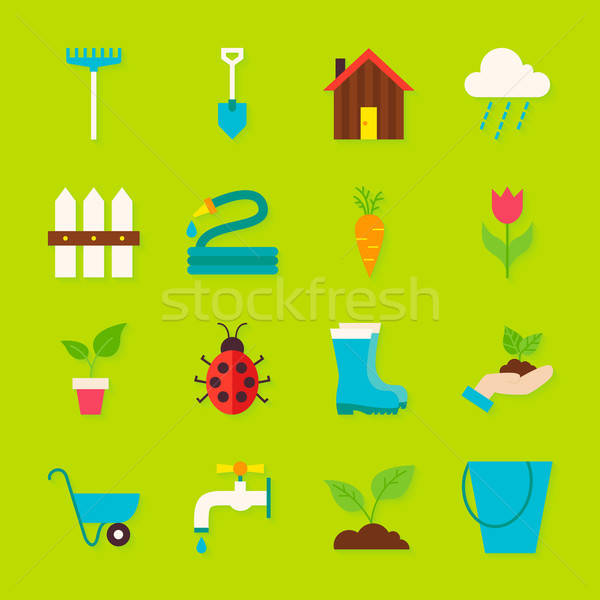 Spring Garden Flat Objects Set with Shadow Stock photo © Anna_leni