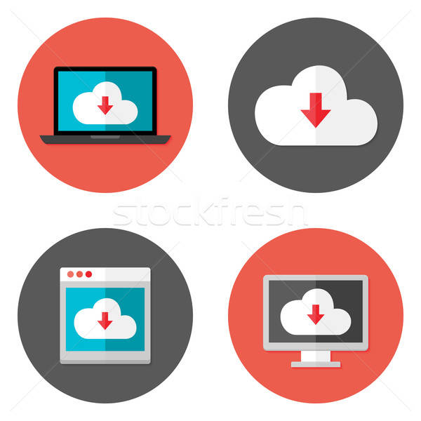 Felhő alapú szolgáltatások ikon szett illusztráció laptop asztali internet Stock fotó © Anna_leni