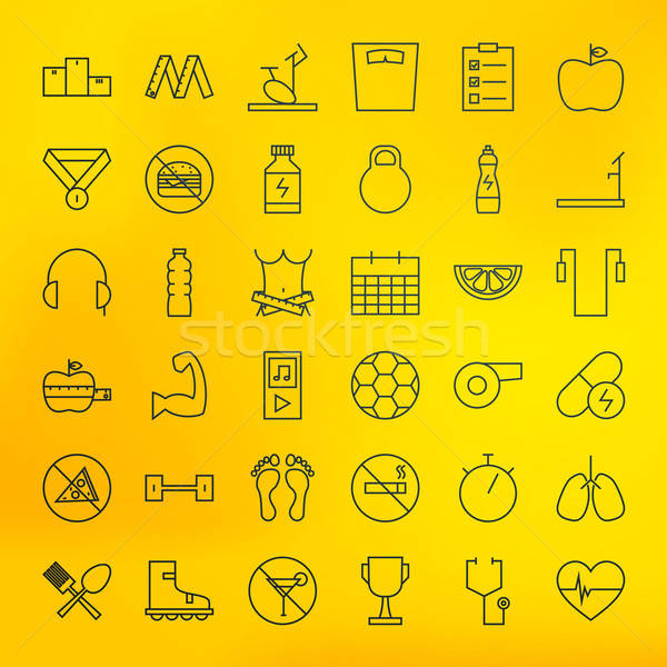 Stock photo: Fitness and Dieting Line Big Icons Set