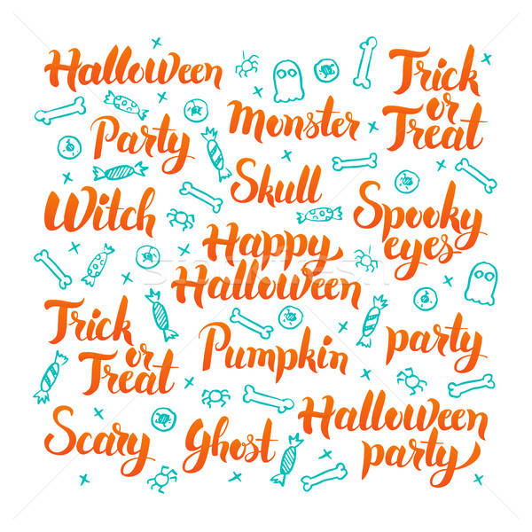 Foto stock: Halloween · establecer · truco · caligrafía · blanco