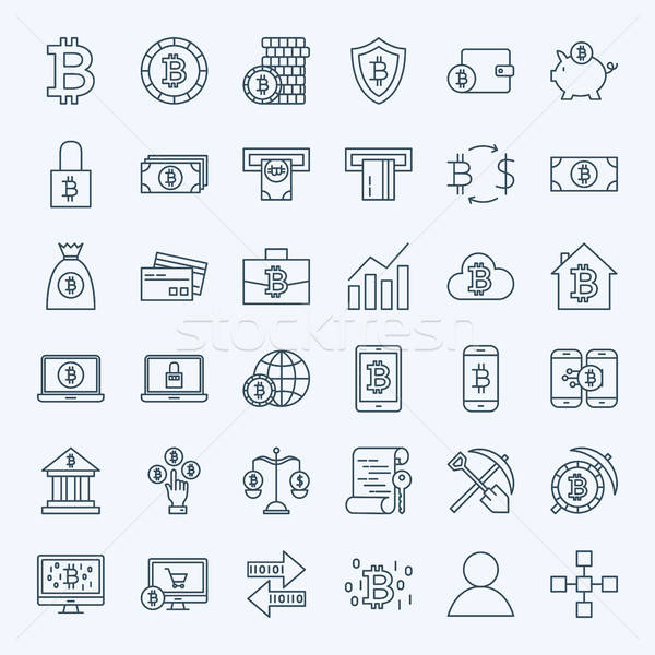 Line Bitcoin Icons Stock photo © Anna_leni