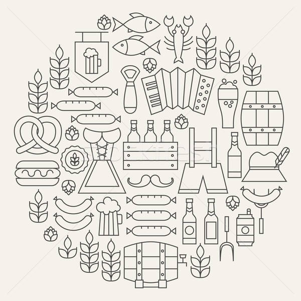 Stock photo: Oktoberfest Beer Holiday Line Icons Set Circular Shaped