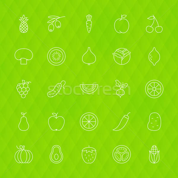 Stock photo: Fruit Vegetable Line Icons Set Polygonal