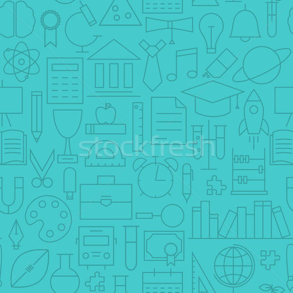 Thin Line Back to School Learning Seamless Blue Pattern Stock photo © Anna_leni