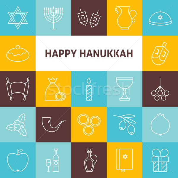 Thin Line Art Happy Hanukkah Jewish Holiday Icons Set Stock photo © Anna_leni