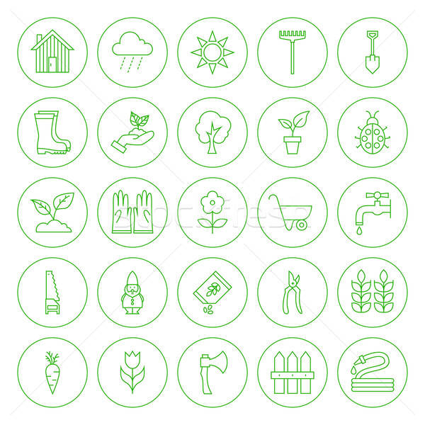 Line Circle Spring Gardening Tools Icons Set Stock photo © Anna_leni