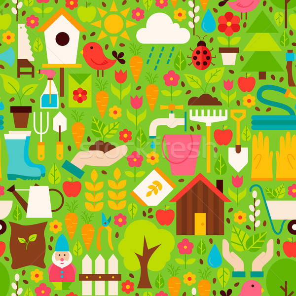 Spring Garden Vector Flat Design Green Seamless Pattern Stock photo © Anna_leni
