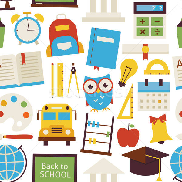 Flat Seamless Pattern Back to School Objects over White Stock photo © Anna_leni